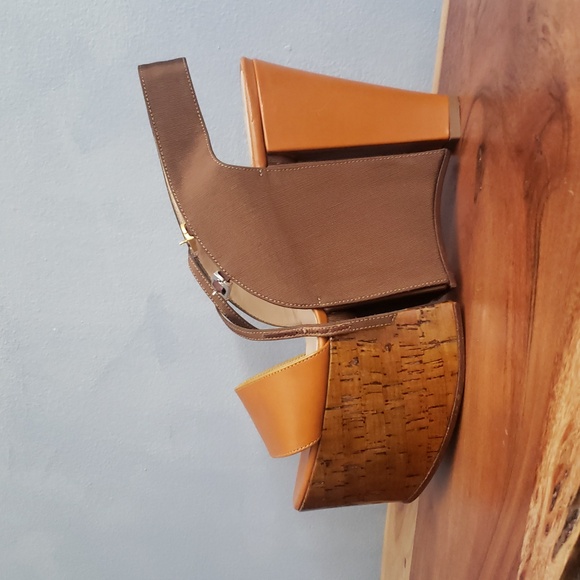 FENDI LEATHER, FABRIC CORK, PLATFORM SHOES US 8.5, 9 - Picture 4 of 16